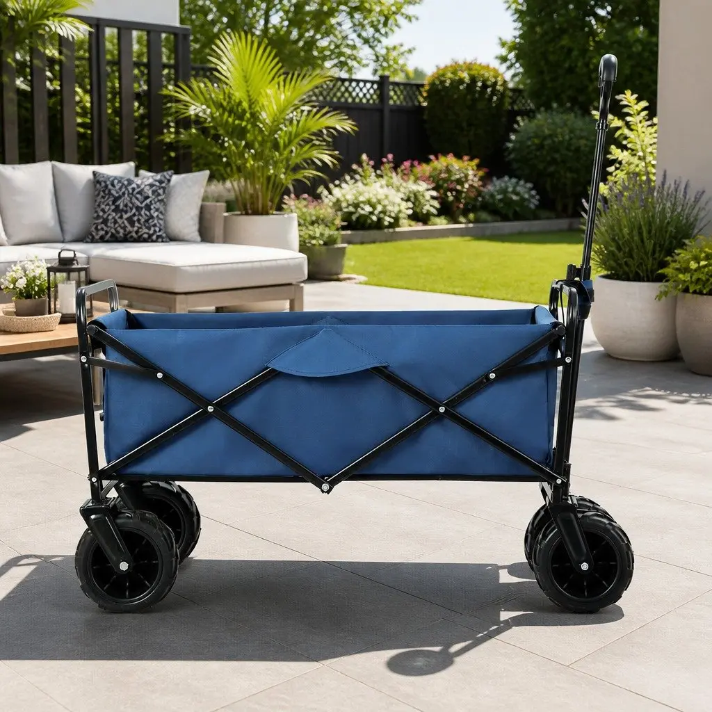 Garden Cart Navy Folding Trolley Heavy Duty 120kg Capacity Outdoor Use
