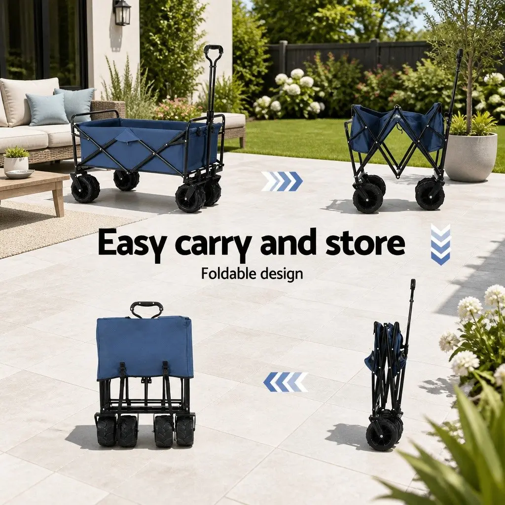 Garden Cart Navy Folding Trolley Heavy Duty 120kg Capacity Outdoor Use