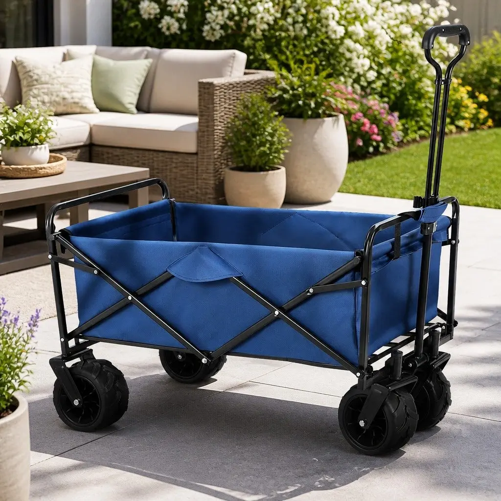 Garden Cart Navy Folding Trolley Heavy Duty 120kg Capacity Outdoor Use