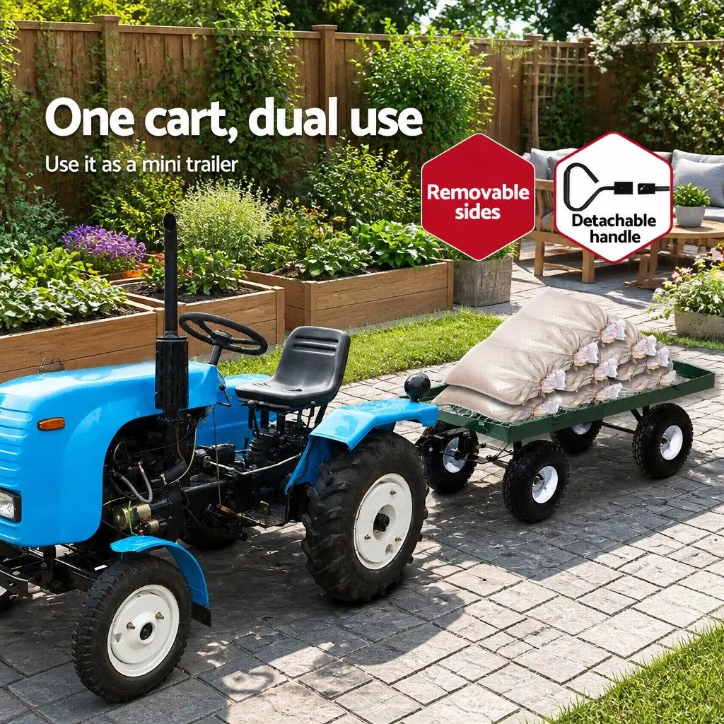 Mesh Garden Cart Green 96cm Heavy-Duty Steel Frame Removable Sides Pneumatic Tyres