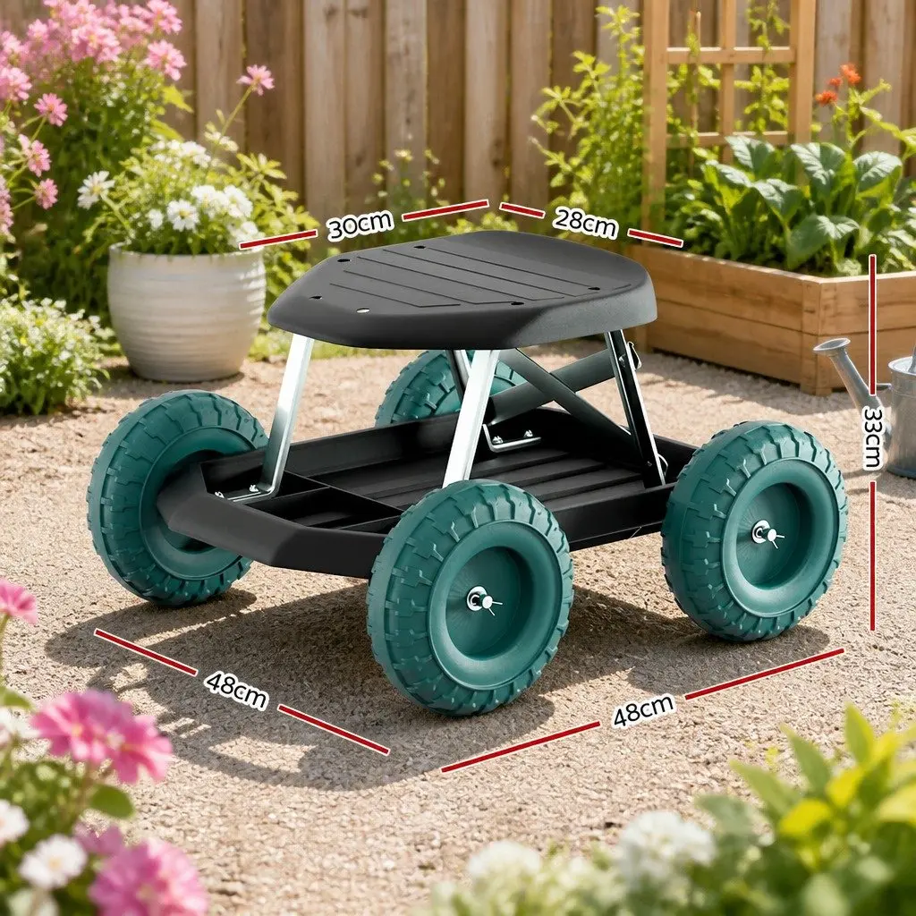 Garden Rolling Stool Black 48 x 48 x 33 cm Lightweight with Wheels