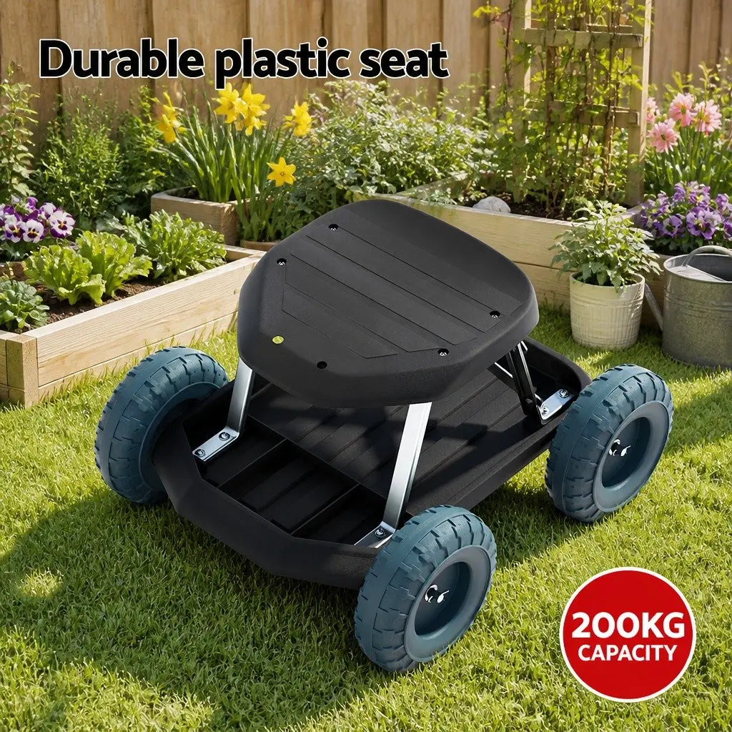 Garden Rolling Stool Black 48 x 48 x 33 cm Lightweight with Wheels