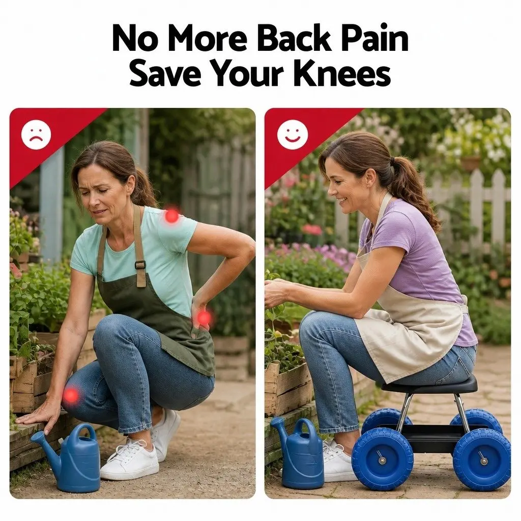 Garden Work Seat Rolling Stool Black or Blue with Tool Tray and Wheels