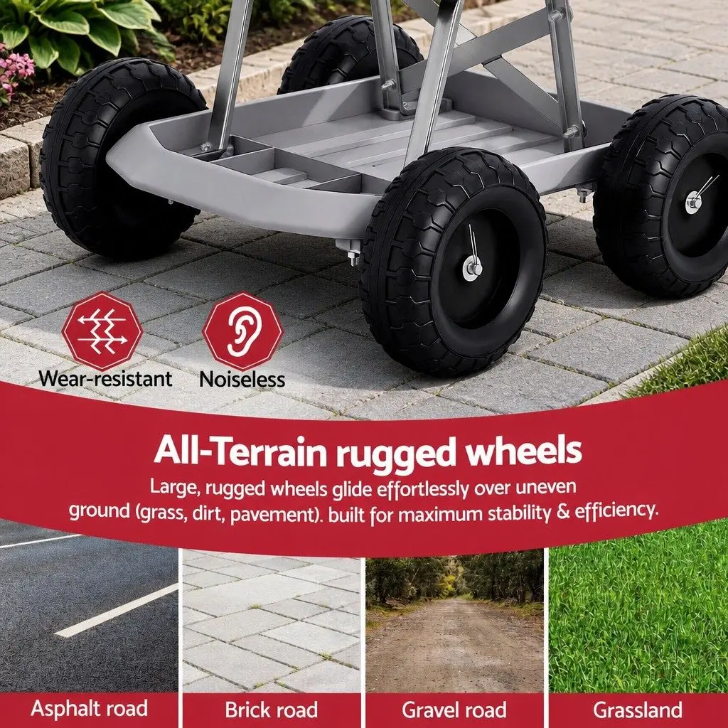 Garden Stool Rolling Seat Grey Heavy Duty with Tool Storage Tray