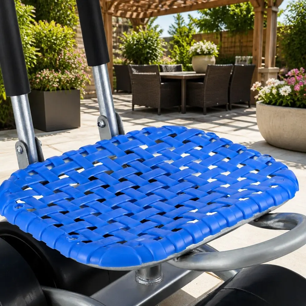 Garden Stool Blue Height Adjustable Foldable with Wheels 360 Rotation