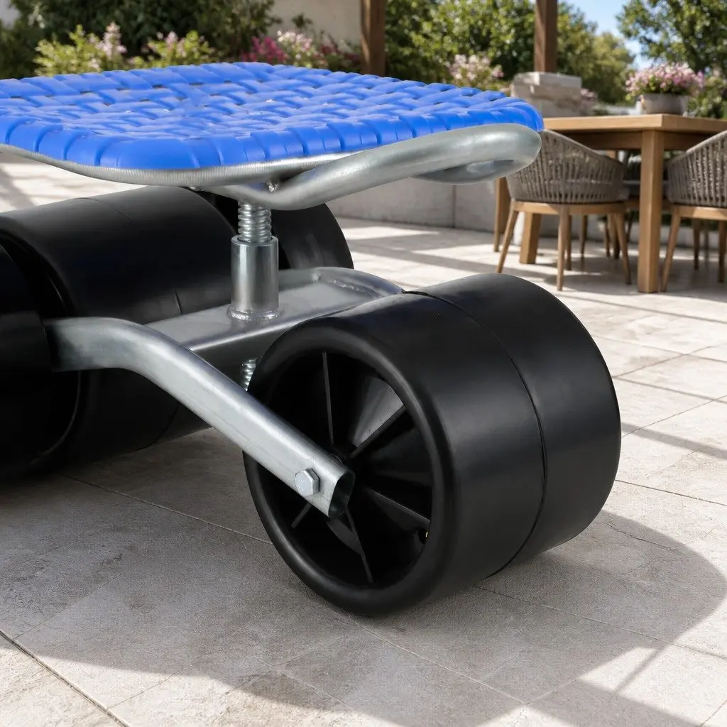 Garden Stool Blue Height Adjustable Foldable with Wheels 360 Rotation