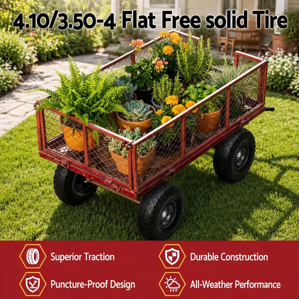Flat Free Solid Rubber Wheels 4.10/3.50-4 260mm Heavy-Duty Puncture-Proof Replacement for Garden Carts Hand Trucks Wagons Trolleys
