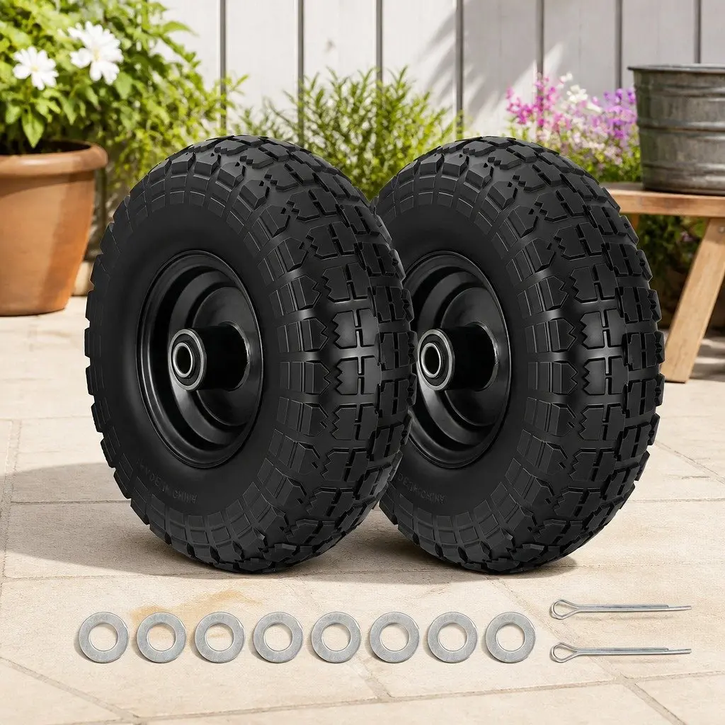 Flat Free Solid Rubber Wheels 4.10/3.50-4 260mm Heavy-Duty Puncture-Proof Replacement for Garden Carts Hand Trucks Wagons Trolleys