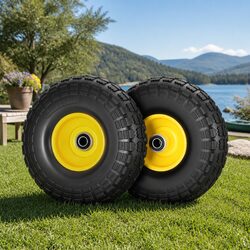 2pcs 10" Flat Free Puncture Proof Wheels Solid Rubber Tires Trolley Cart Garden