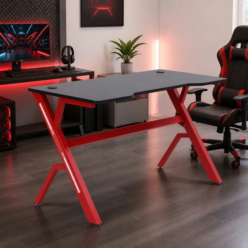 Gaming Desk Table 120cm Computer Workstation Carbon Fibre Red Black Office