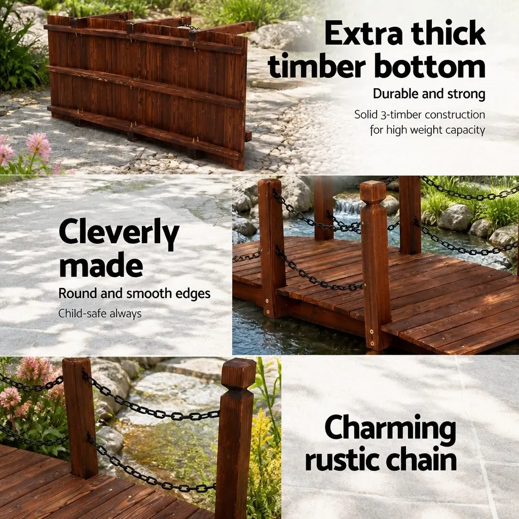 Wooden Garden Bridge Outdoor Ornament Arch Design Backyard Decor 160cm Brown