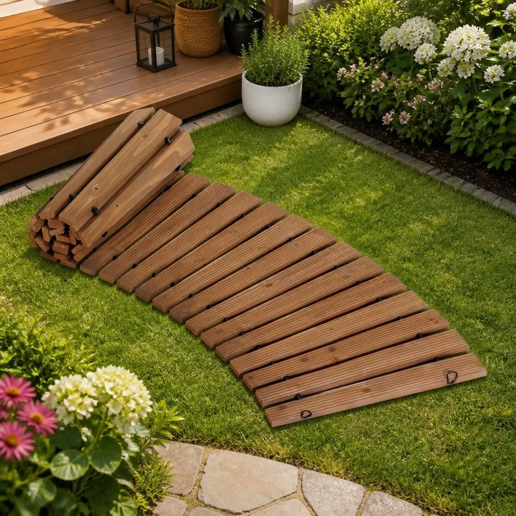 Garden Pathway Brown 8FT Roll-Out Weather-Resistant Wooden Anti-Slip Surface