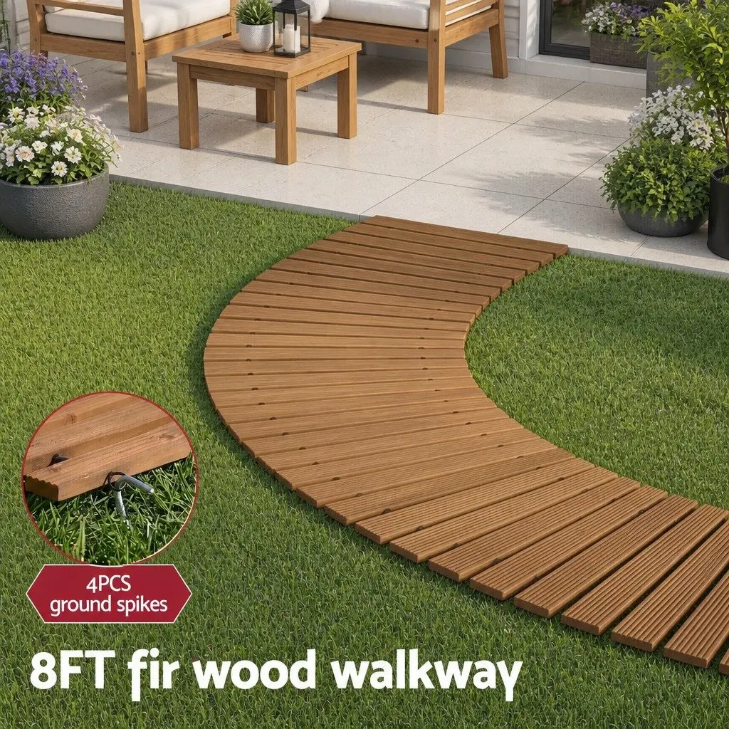 Garden Pathway Brown 8FT Roll-Out Weather-Resistant Wooden Anti-Slip Surface