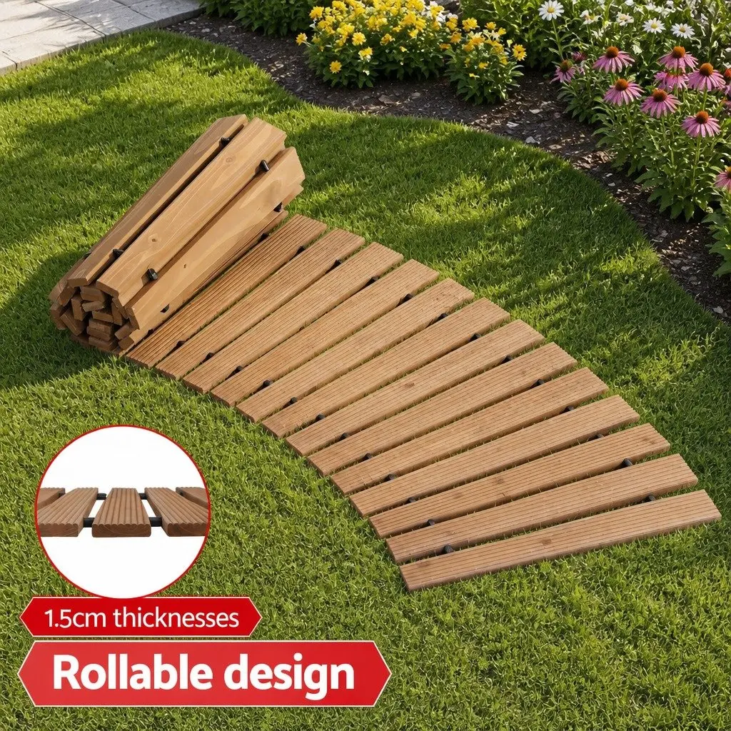 Garden Pathway Brown 8FT Roll-Out Weather-Resistant Wooden Anti-Slip Surface