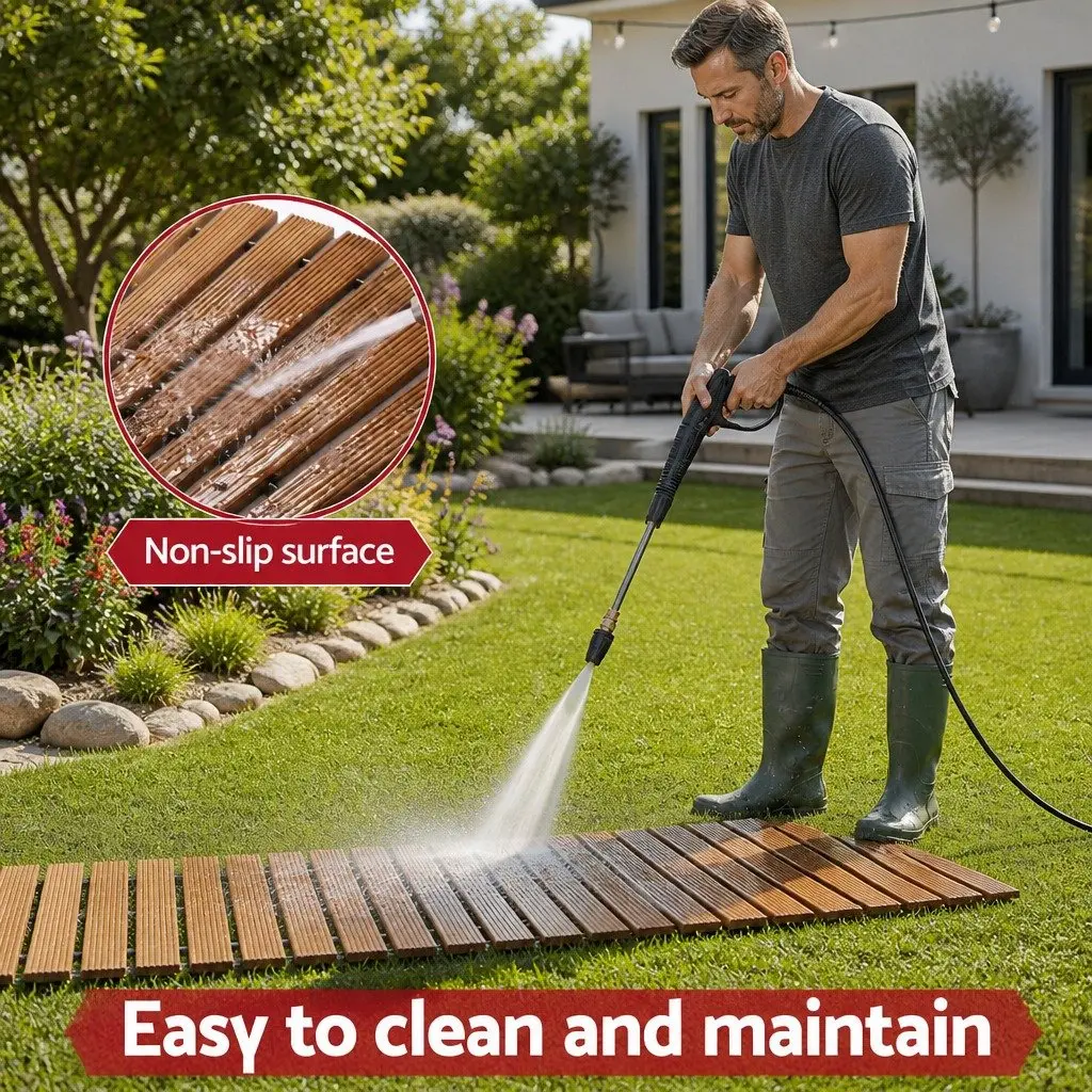 Garden Pathway Brown 8FT Roll-Out Weather-Resistant Wooden Anti-Slip Surface