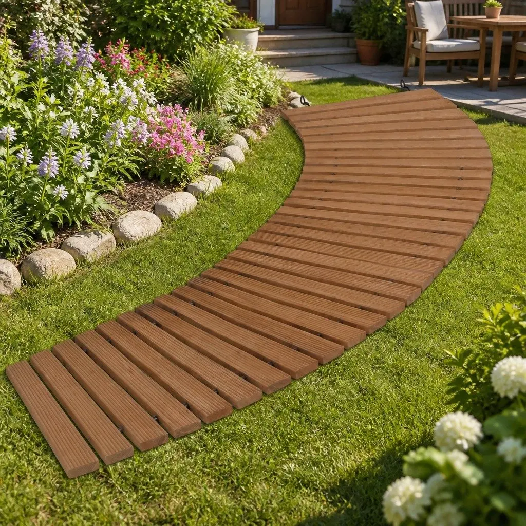 Garden Pathway Brown 8FT Roll-Out Weather-Resistant Wooden Anti-Slip Surface