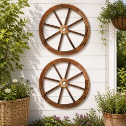 Wooden Wagon Wheel Garden Ornament Rustic Decor Indoor Outdoor Feature 60cm