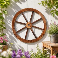 Compact and Sturdy Wooden Wagon Wheel Ornament - 60cm