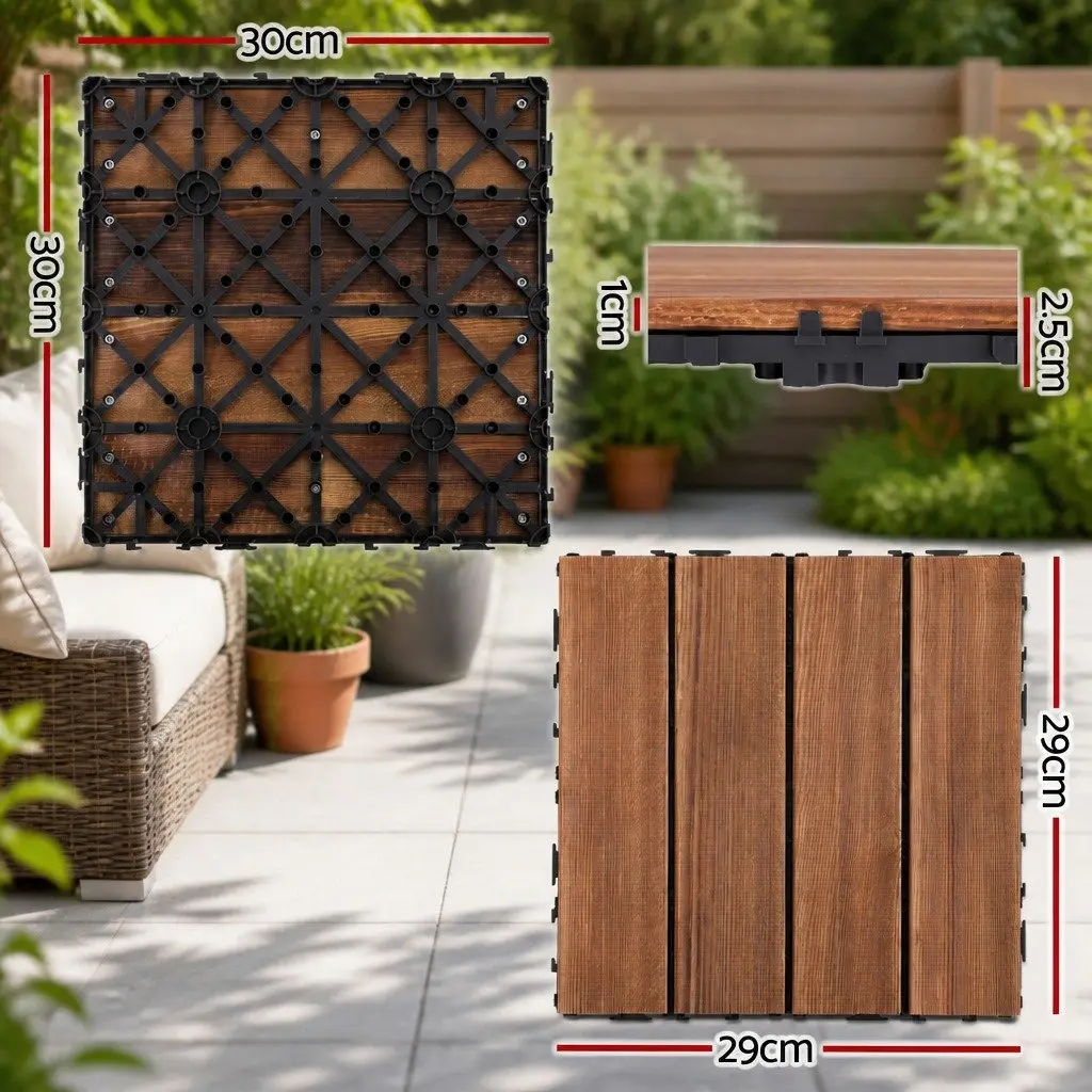 Wood Deck Tiles Brown 30x30cm Interlocking Click-Lock Slip-Resistant Surface