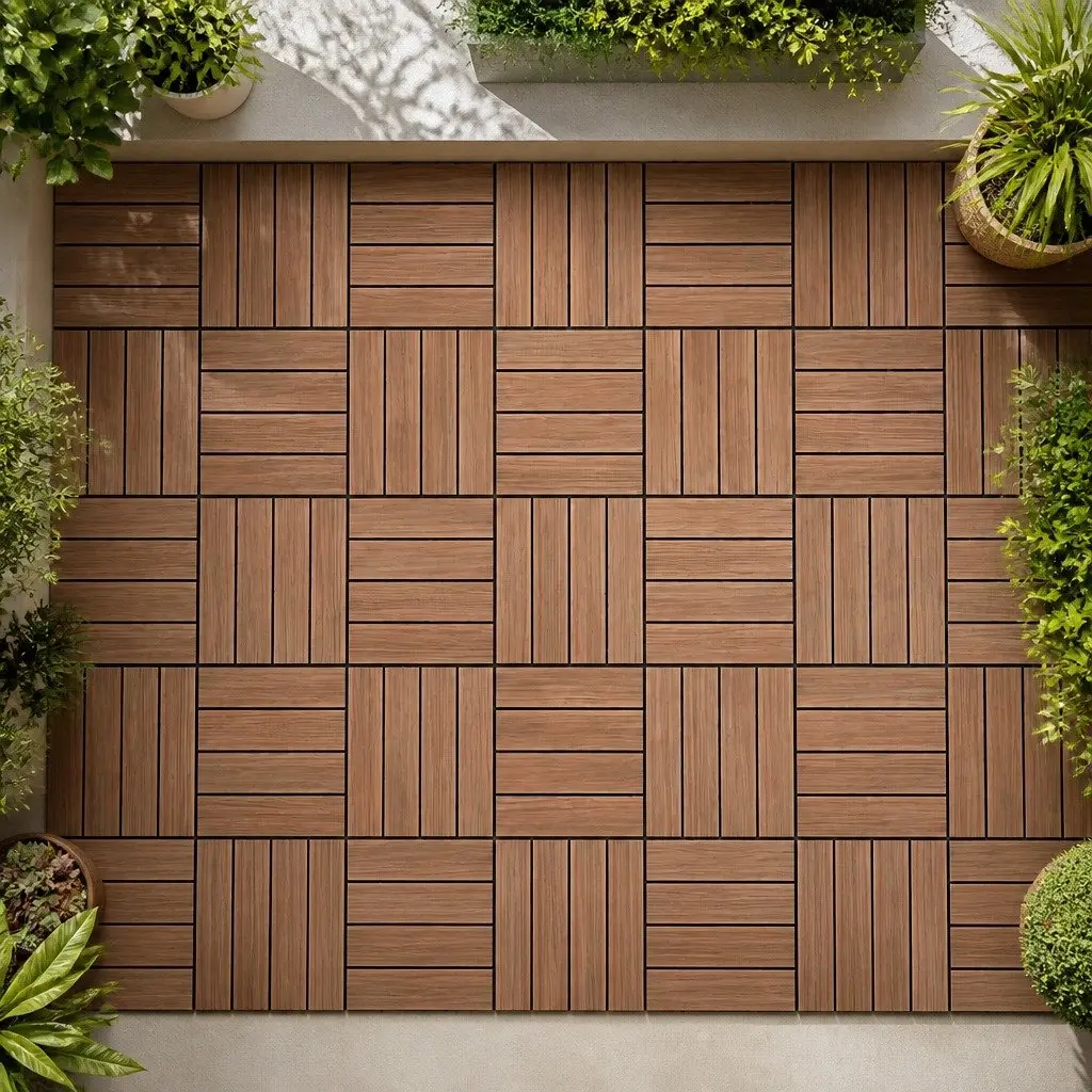 Wood Deck Tiles Brown 30x30cm Interlocking Click-Lock Slip-Resistant Surface