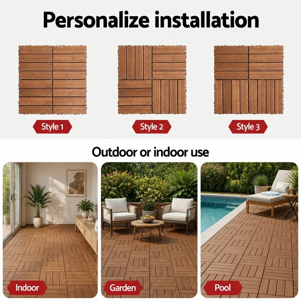 Wood Deck Tiles Brown 30x30cm Interlocking Click-Lock Slip-Resistant Surface