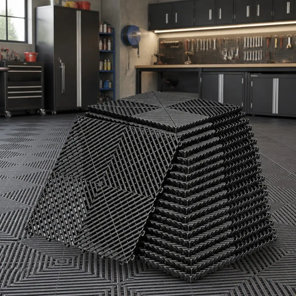 Interlocking Floor Tiles Black 40x40cm Non-Slip Heavy Duty 20 Piece