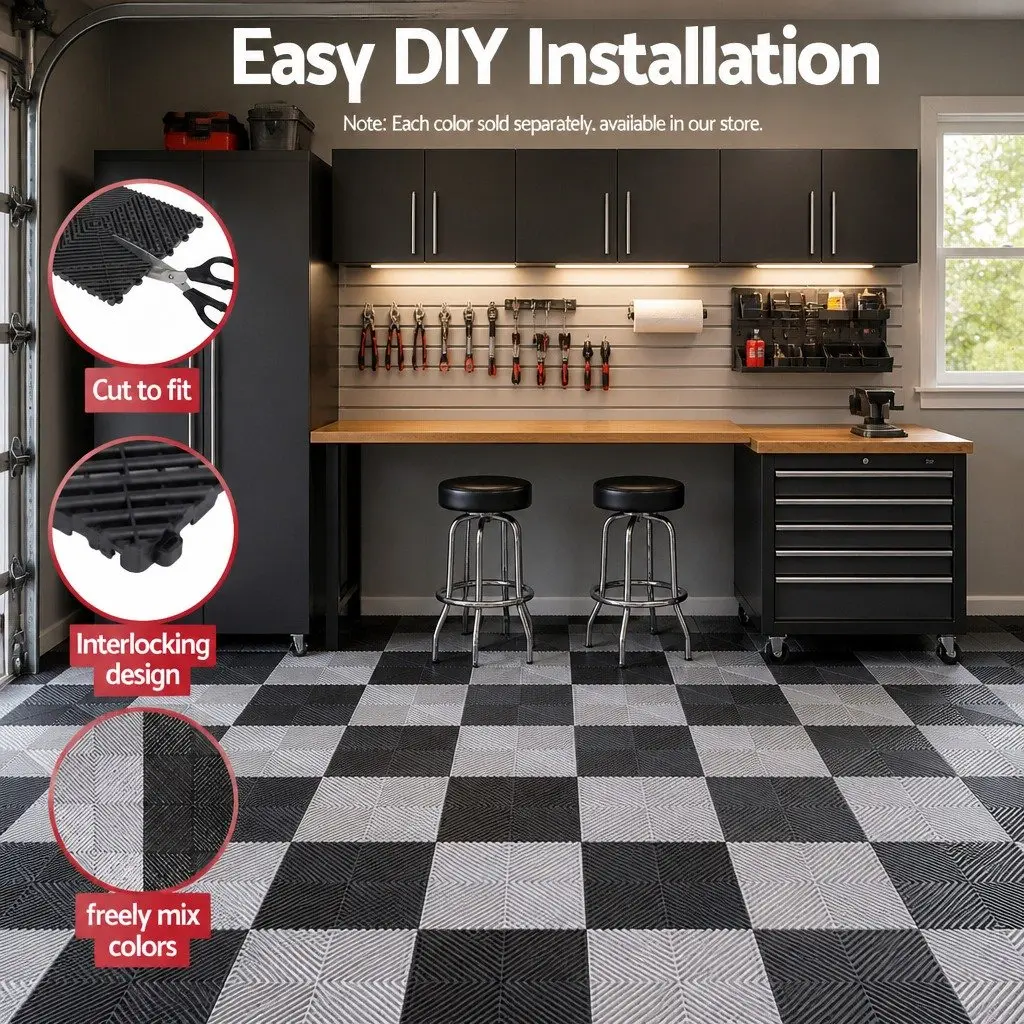 Interlocking Floor Tiles Black 40x40cm Non-Slip Heavy Duty 20 Piece