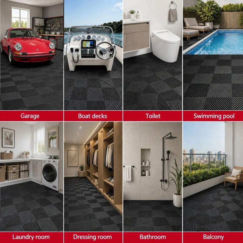 Interlocking Floor Tiles Black 40x40cm Non-Slip Heavy Duty 20 Piece