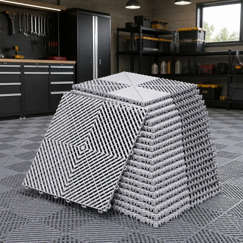 Interlocking Floor Tiles Grey 40x40cm Non-Slip Heavy Duty 20 Piece