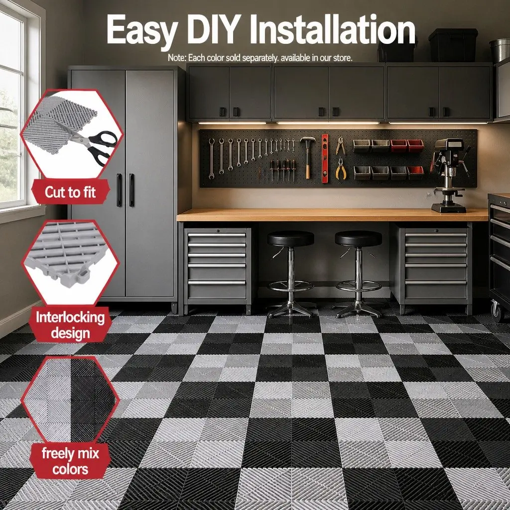 Interlocking Floor Tiles Grey 40x40cm Non-Slip Heavy Duty 20 Piece