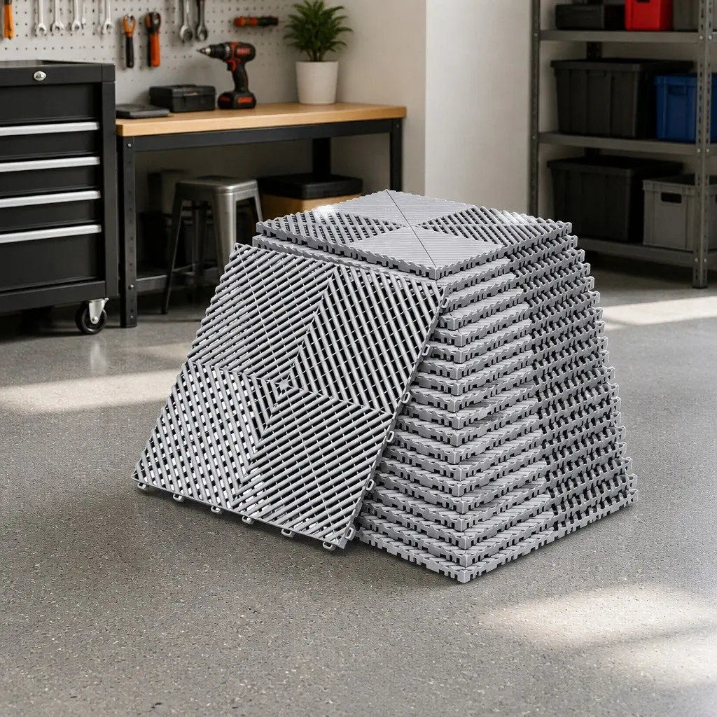 Interlocking Floor Tiles Grey 40x40cm Non-Slip Heavy Duty 20 Piece