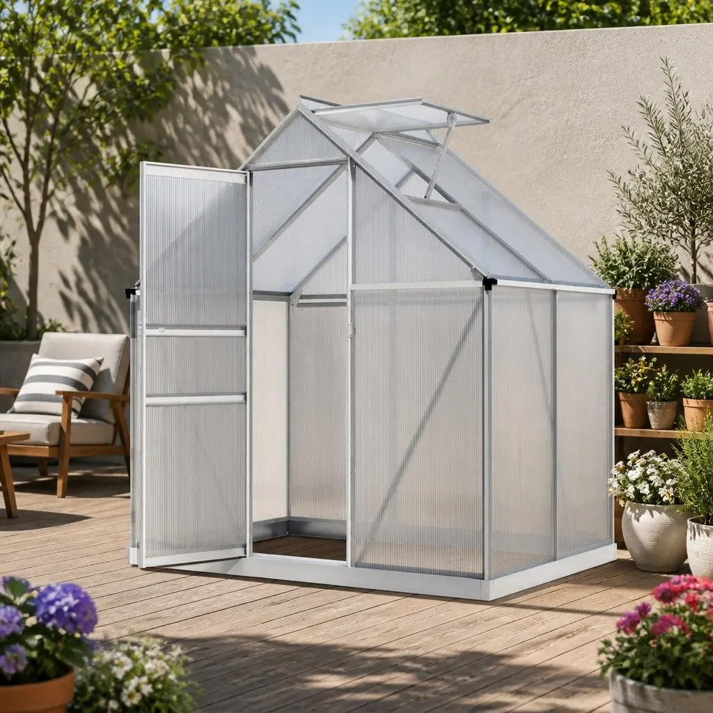 Greenhouse Aluminium Polycarbonate 1.3M x 1.9M x 2.0M Garden Storage Shed