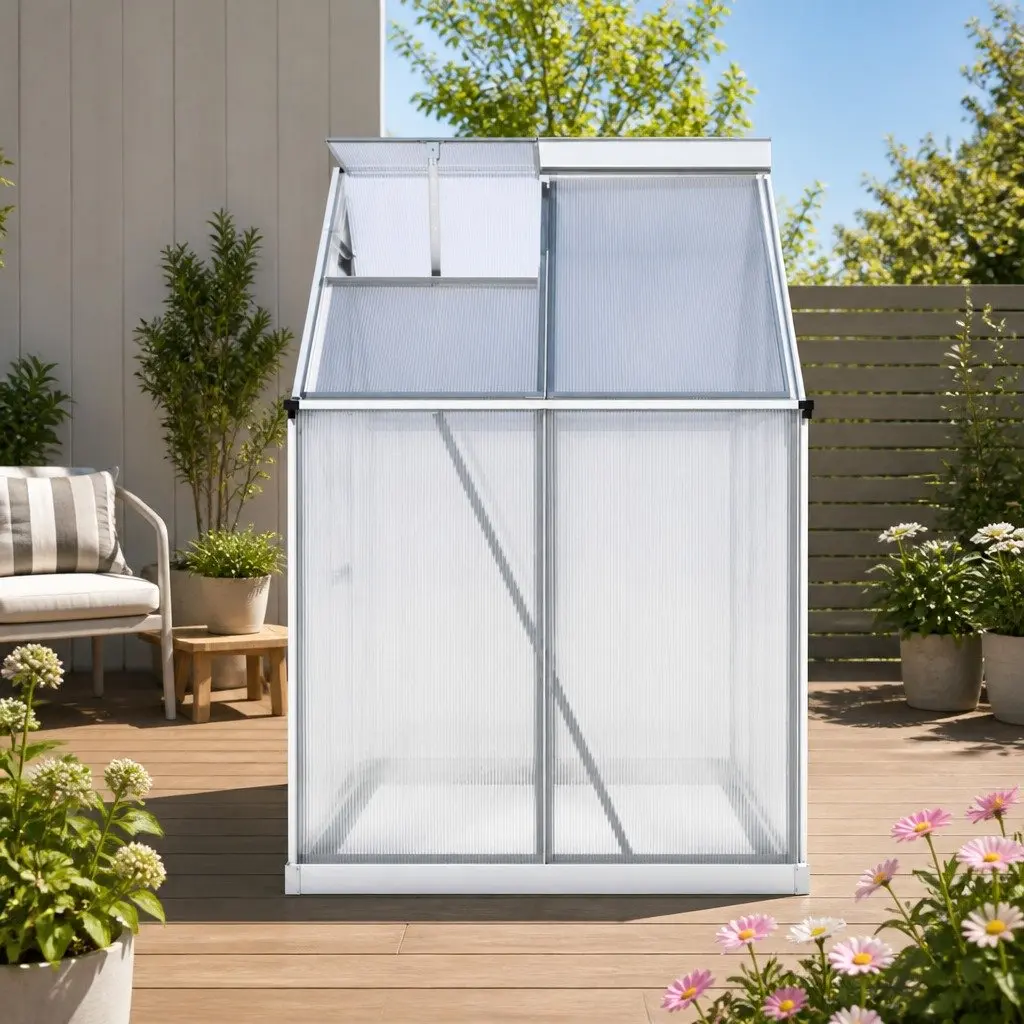 Greenhouse Aluminium Polycarbonate 1.3M x 1.9M x 2.0M Garden Storage Shed