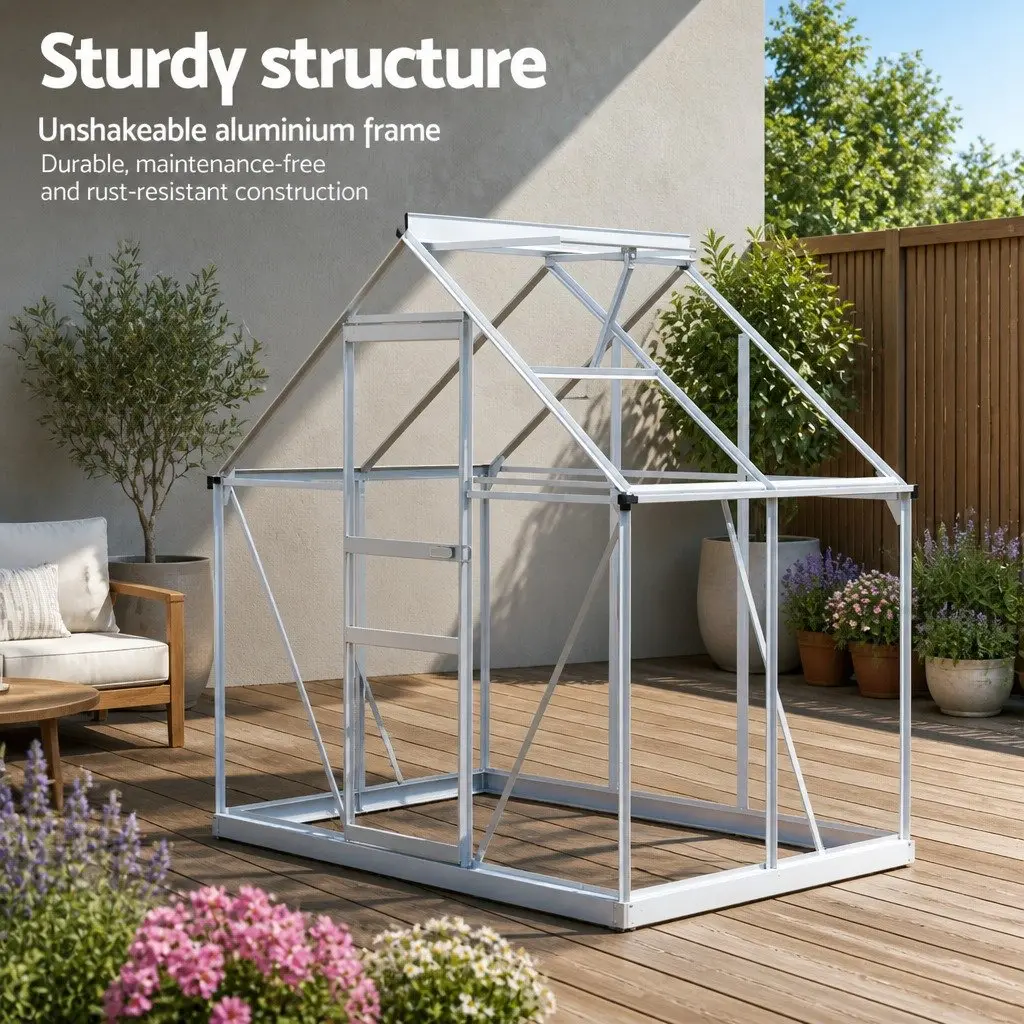 Greenhouse Aluminium Polycarbonate 1.3M x 1.9M x 2.0M Garden Storage Shed