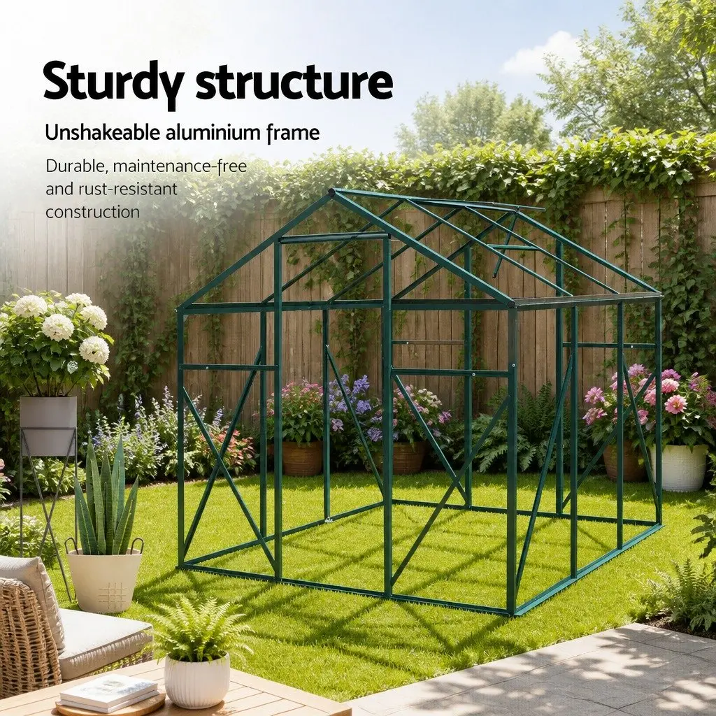 Greenhouse Green 1.9x1.9x1.83M Aluminium Polycarbonate Structure with UV Protection and Adjustable Roof Vents