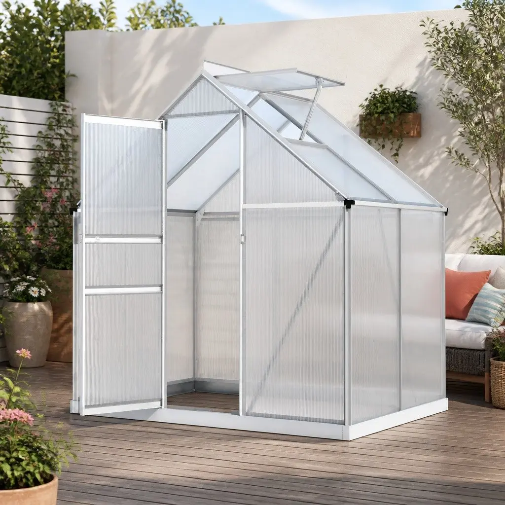 Greenhouse Aluminium Transparent 3.1M x 1.9M Double-walled Panels Rust-resistant Frame