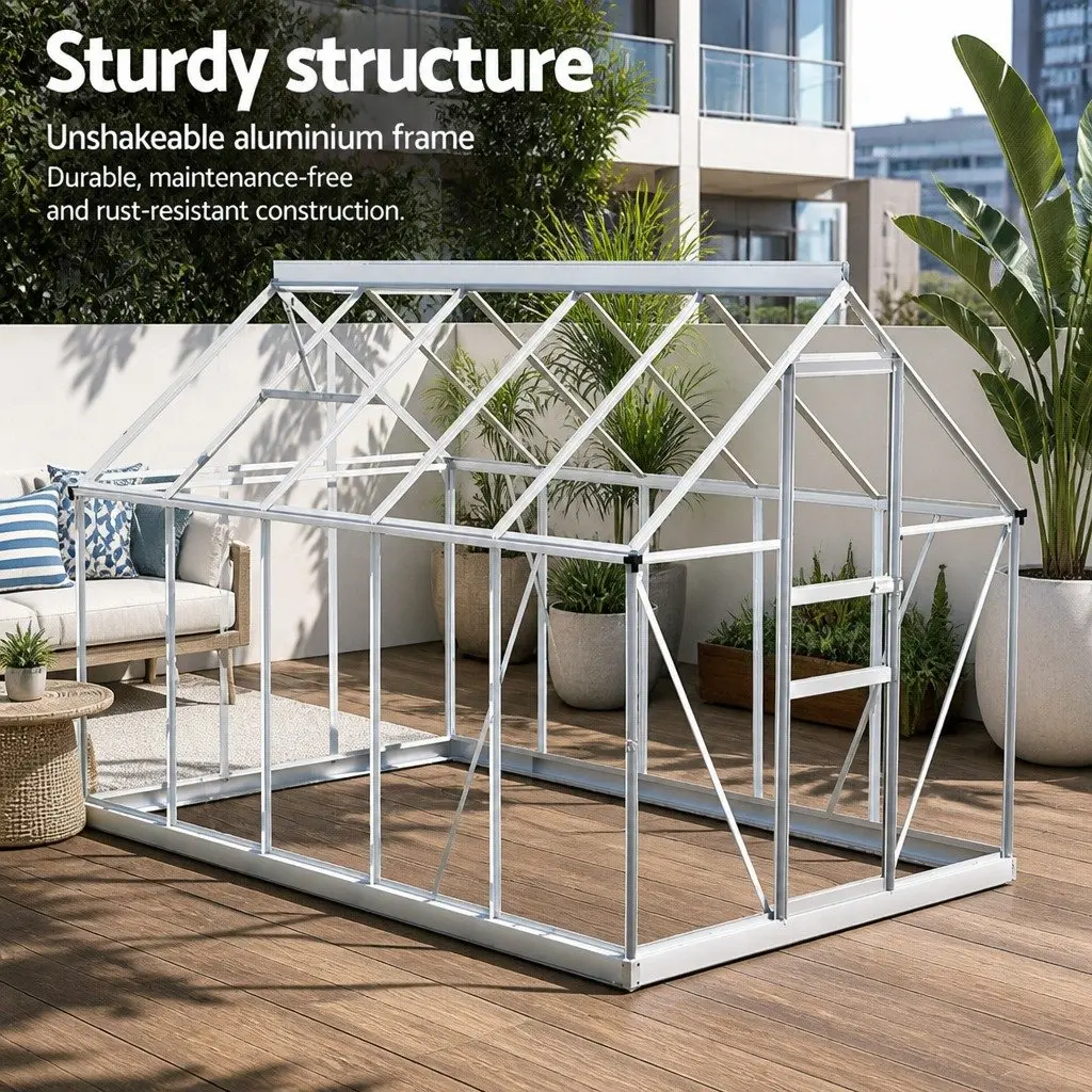 Greenhouse Aluminium Transparent 3.1M x 1.9M Double-walled Panels Rust-resistant Frame