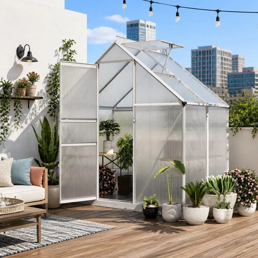 Greenhouse Aluminium Transparent 3.1M x 1.9M Double-walled Panels Rust-resistant Frame
