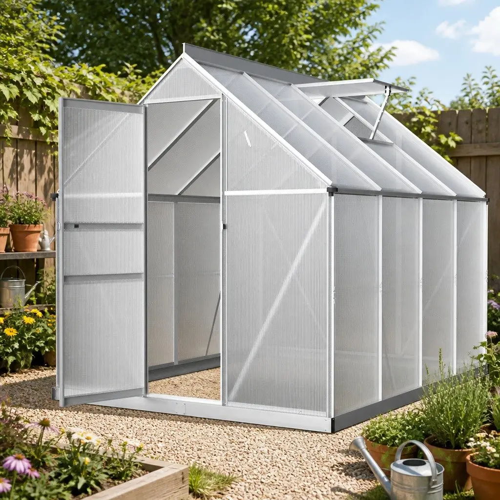 Aluminium Polycarbonate Greenhouse 2.42x1.9x1.95M Garden Plant Growing Structure
