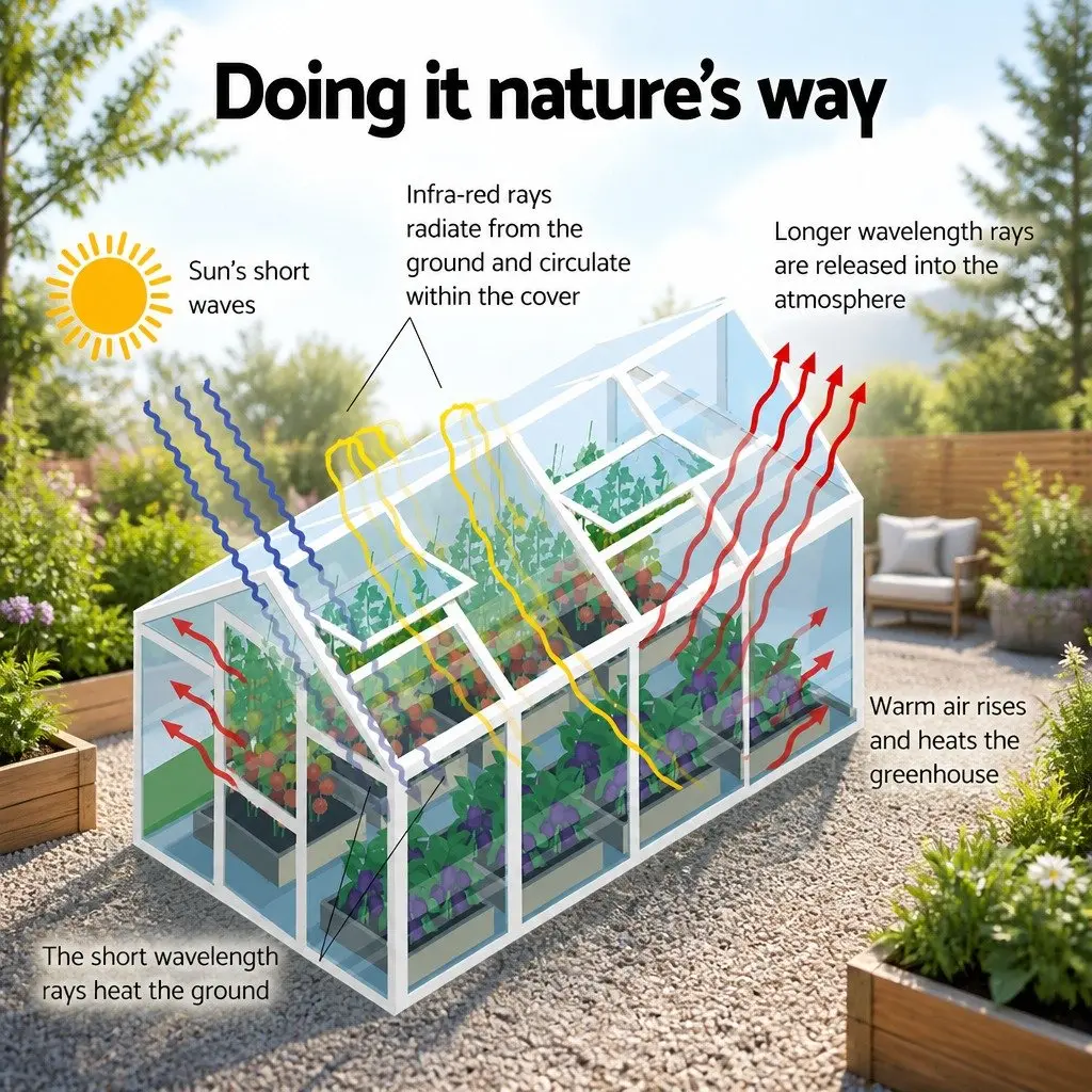 Greenhouse Silver 2.42x2.5x2.26M Double Doors UV-Resistant Polycarbonate Panels Aluminium Frame