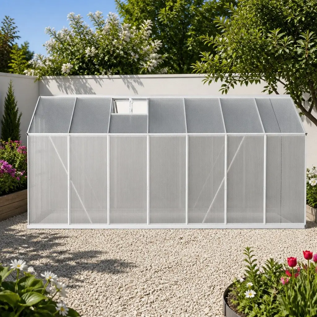 Aluminium Greenhouse Green 4.1x2.5x2.26M Twin-wall Polycarbonate Panels Double Doors