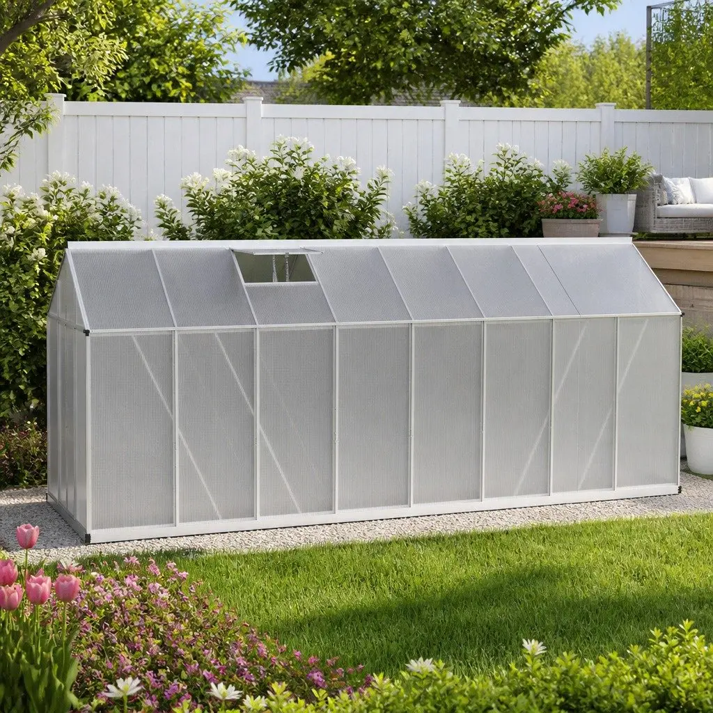 Aluminium Greenhouse Green 4.7x2.5x2.26M Double Doors Polycarbonate Garden Shed Plant