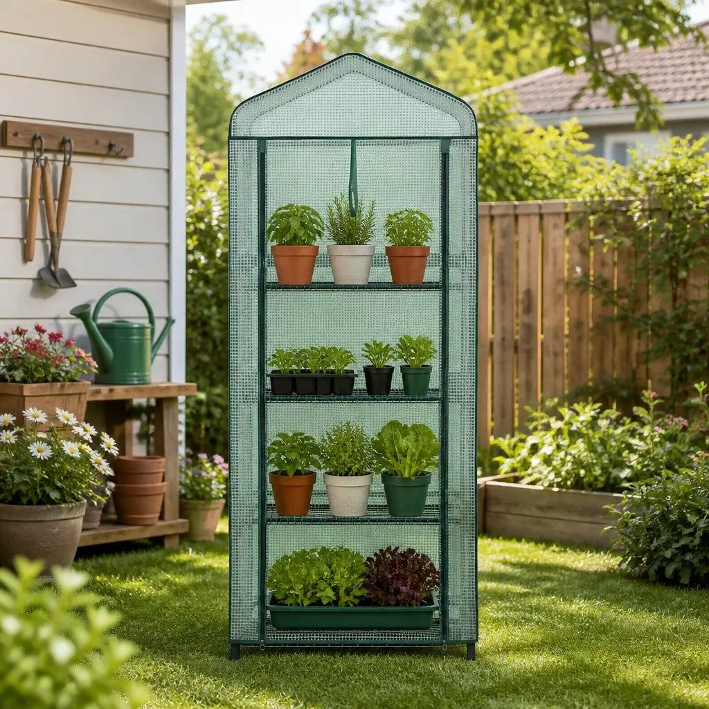 Greenhouse Green 4 Tier Portable Mini Plant Shelf Outdoor Growing House