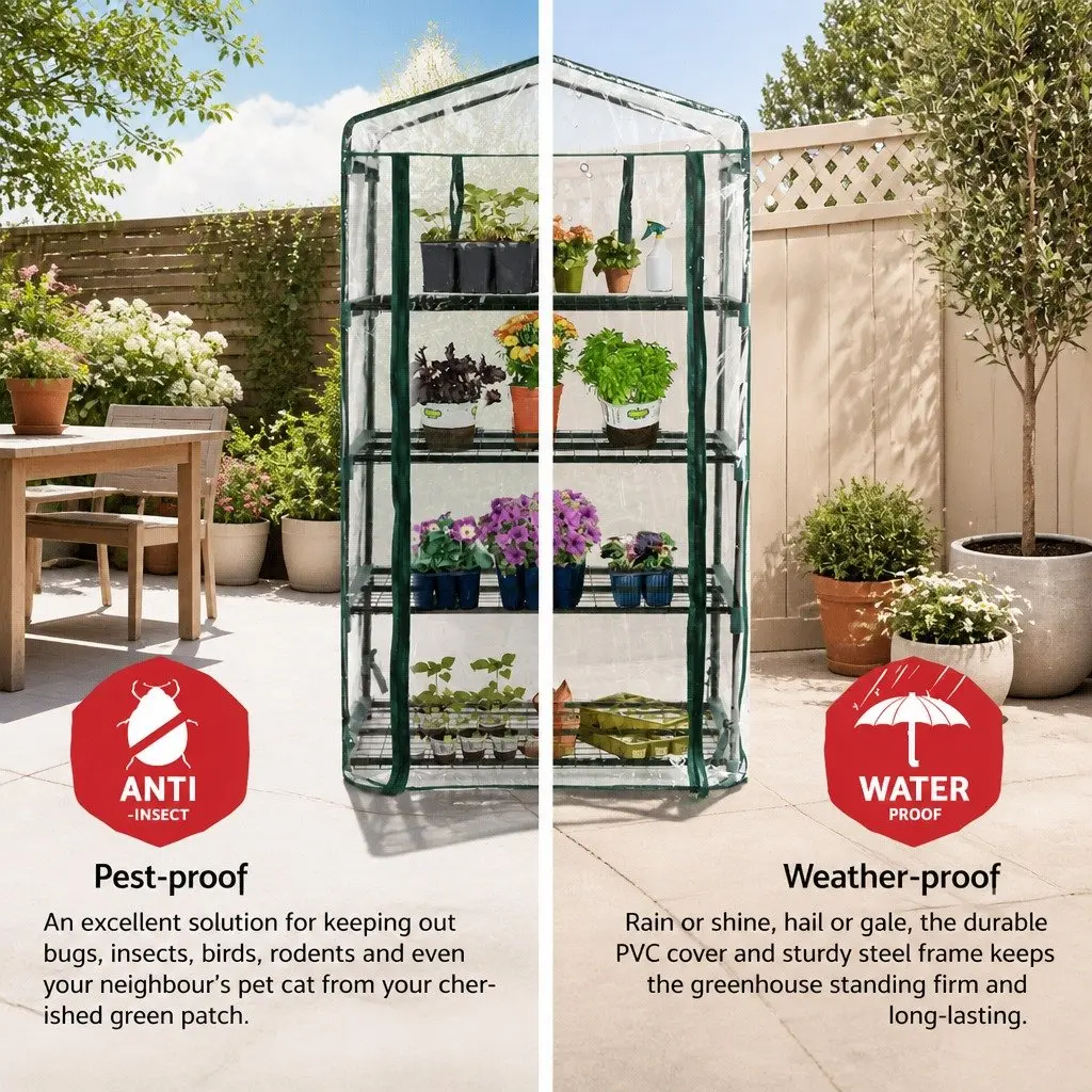 Mini Greenhouse Green 4 Tier Shelves Portable PVC Cover 160x70x50cm