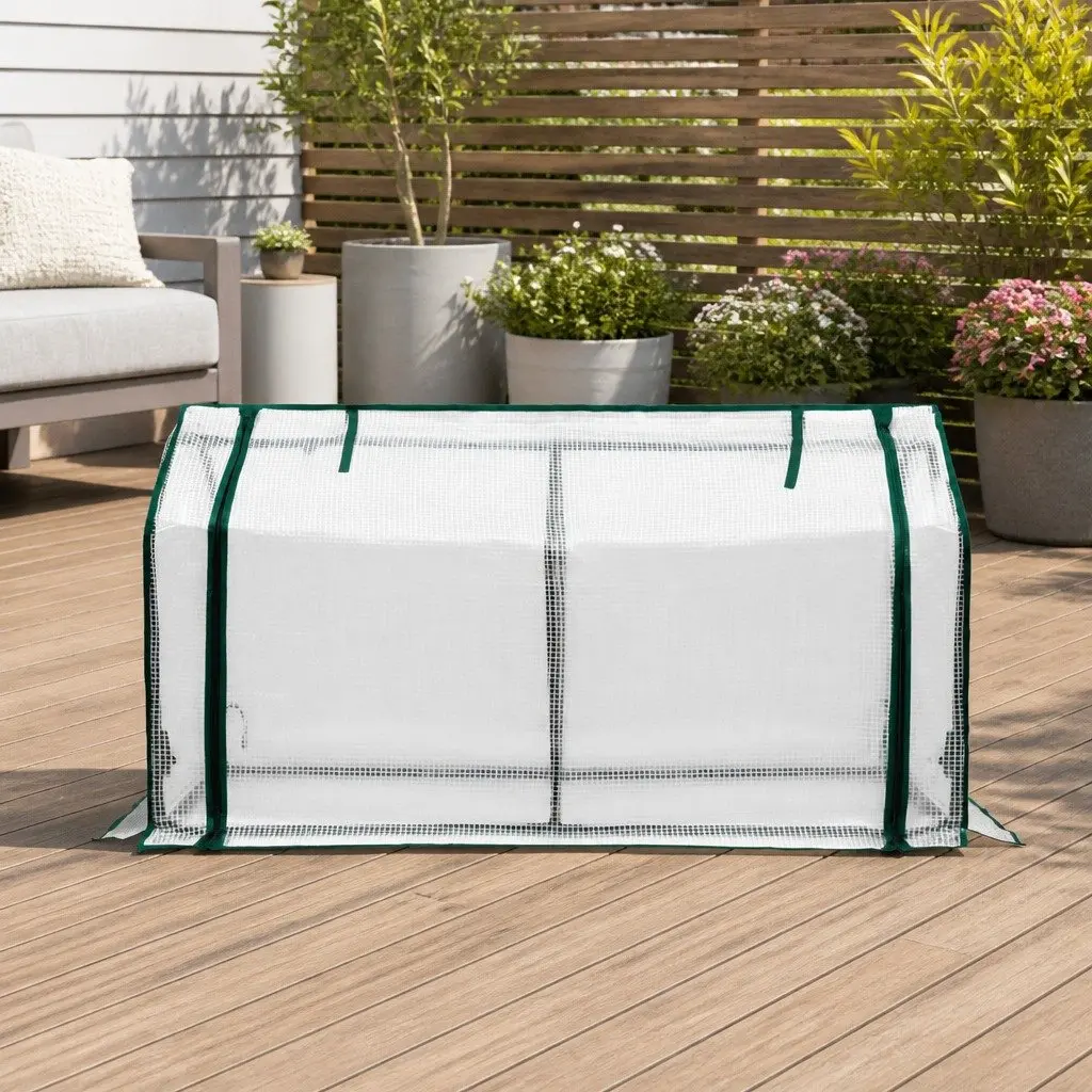 Mini Greenhouse Green PE Cover Roll-Up Zippered Door Compact Garden Patio Deck