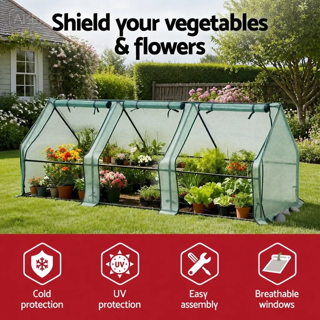 Mini Greenhouse Green 240x90x90cm Steel Frame PE Cover Outdoor Garden Shelter Portable