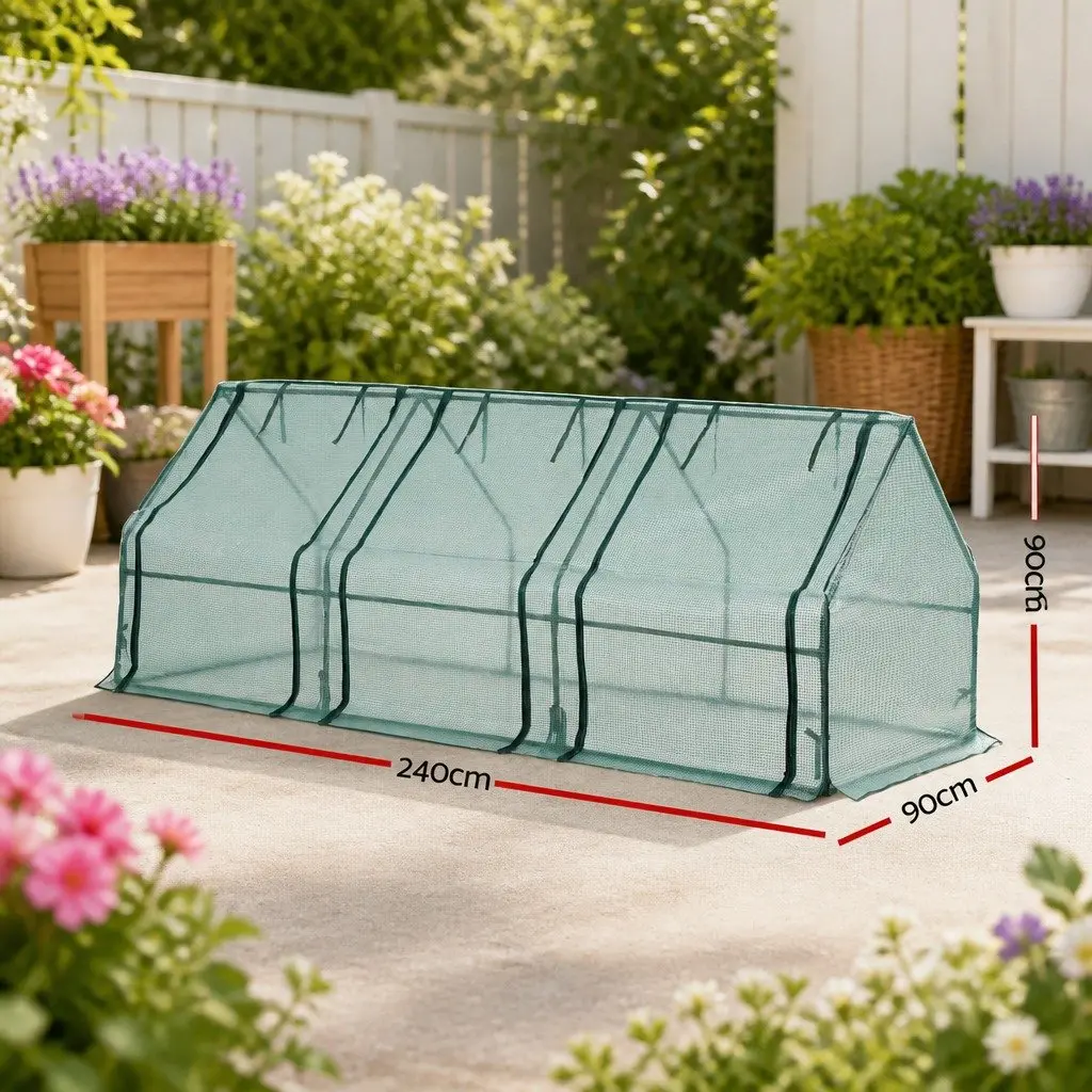 Mini Greenhouse Green 240x90x90cm Steel Frame PE Cover Outdoor Garden Shelter Portable