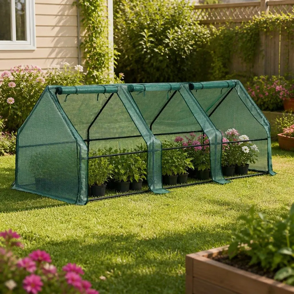 Mini Greenhouse Green 240x90x90cm Steel Frame PE Cover Outdoor Garden Shelter Portable