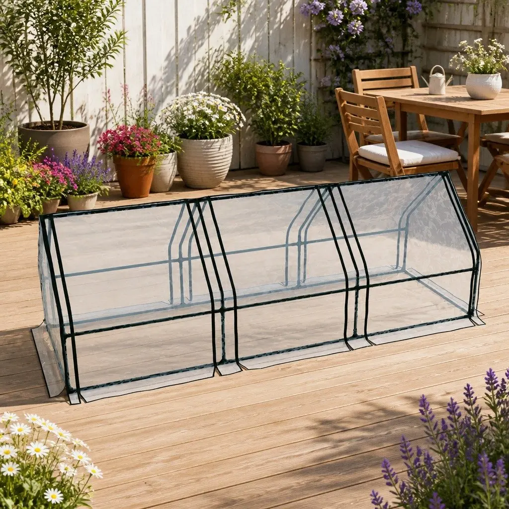Greenhouse Transparent 2.7x0.9x0.9M Mini Raised Garden Bed Planter Protective Cover Outdoor