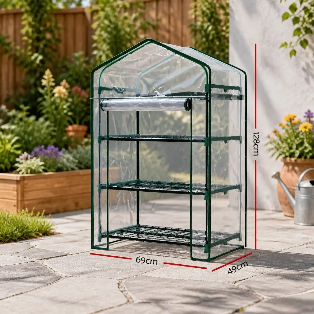 Mini Greenhouse Green 3 Tier Plant Shelves Waterproof PVC Cover